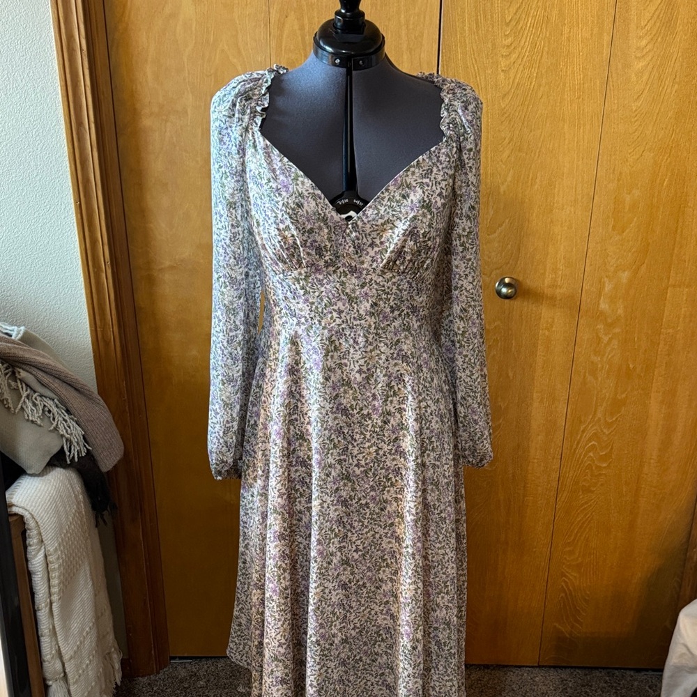 Astr Lavender Floral Long Sleeve Dress